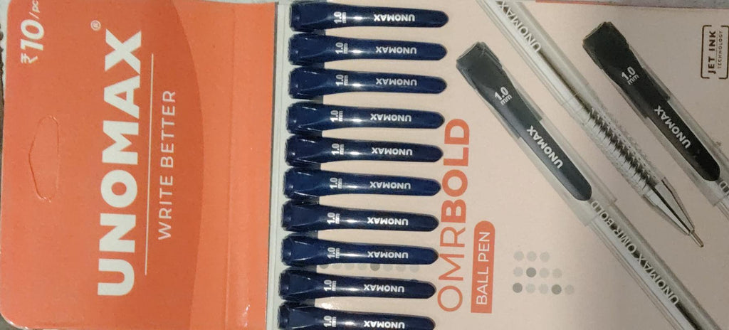 UNOMAX Write Better OMR Bold 1.0mm Ball Point Pen Pack Of 10 Blue Pen Fast Flowing Ink Ideal for Daily Use and Fine Handwriting