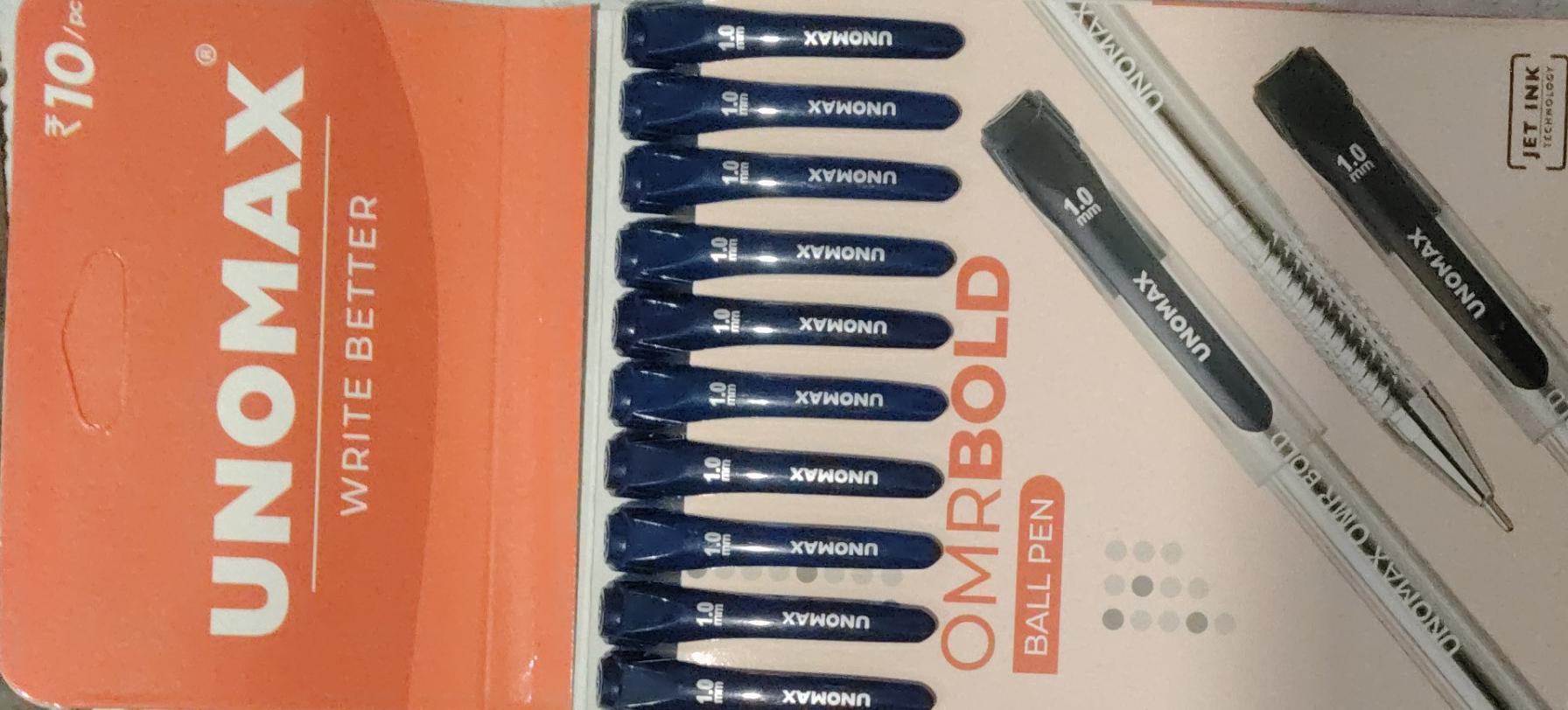 UNOMAX Write Better OMR Bold 1.0mm Ball Point Pen Pack Of 10 Blue Pen Fast Flowing Ink Ideal for Daily Use and Fine Handwriting