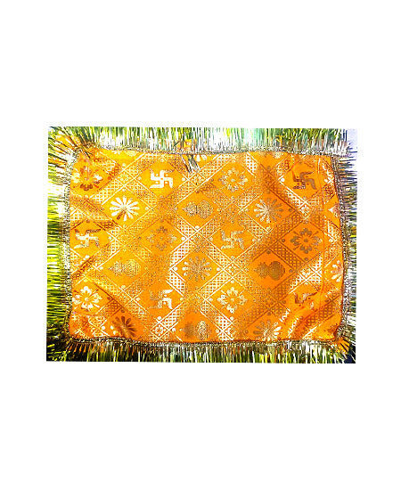 Yellow Colour Pooja Aasan Asan for Puja and Puja Altar Cloth Embroidered Velvet Pooja Chowki Assan for Mandir,Temple and Bhagwan for Navratri Diwali Ganesh Chaturti Pack Of 12