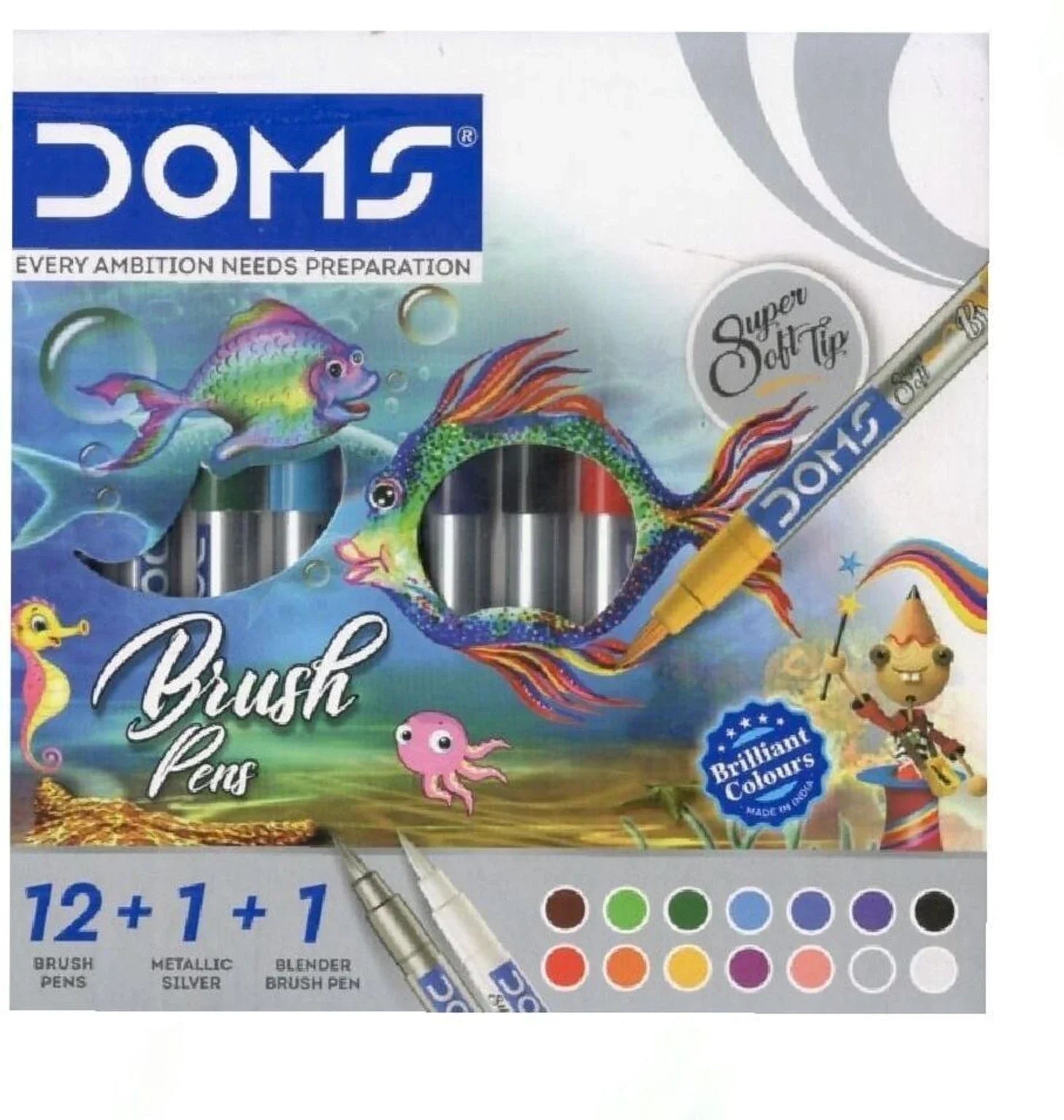 DOMS Brush Pen Dark Shades Brush Nib Sketch Pens  with Washable Ink Set Of 1 Multicolour