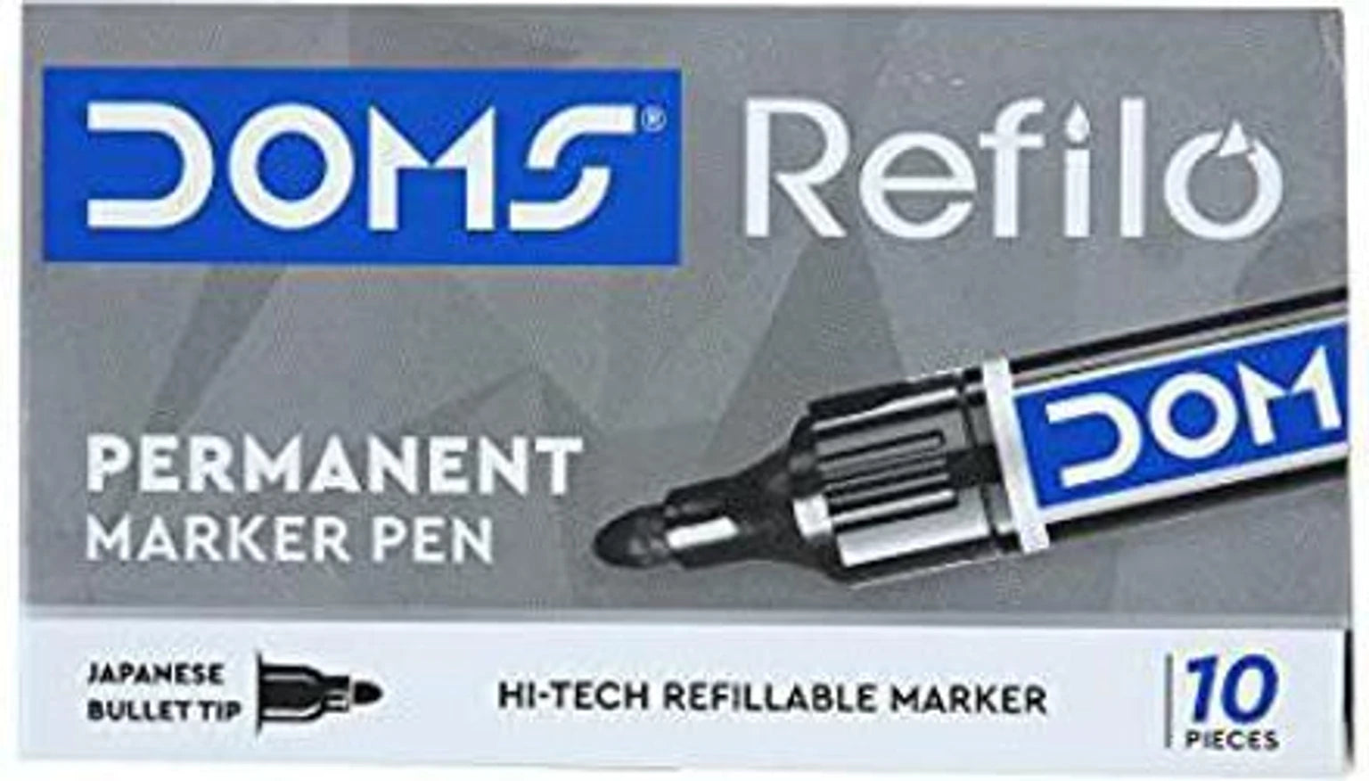 DOMS REFILO Permanent Marker Pen Non Toxic Hi-tech Refillable Bullet TIP Pack Of 10 Black INK